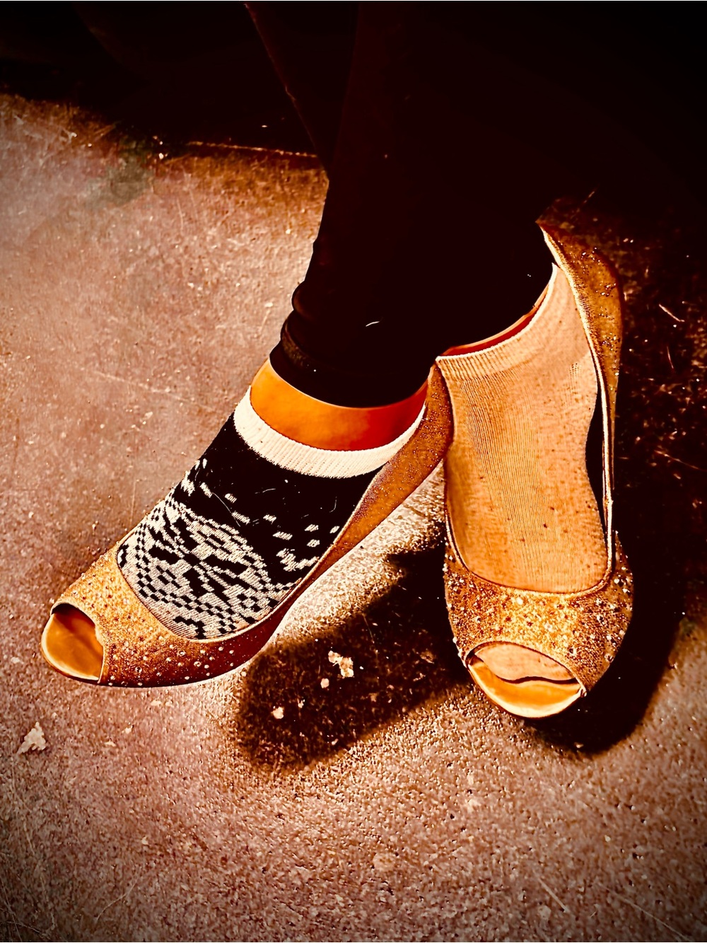 Sparkle Open-Toe Heels in Gold